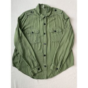 Mudd Olive Green Utility Button-Up Shirt Jacket Women's Large 100% Rayon